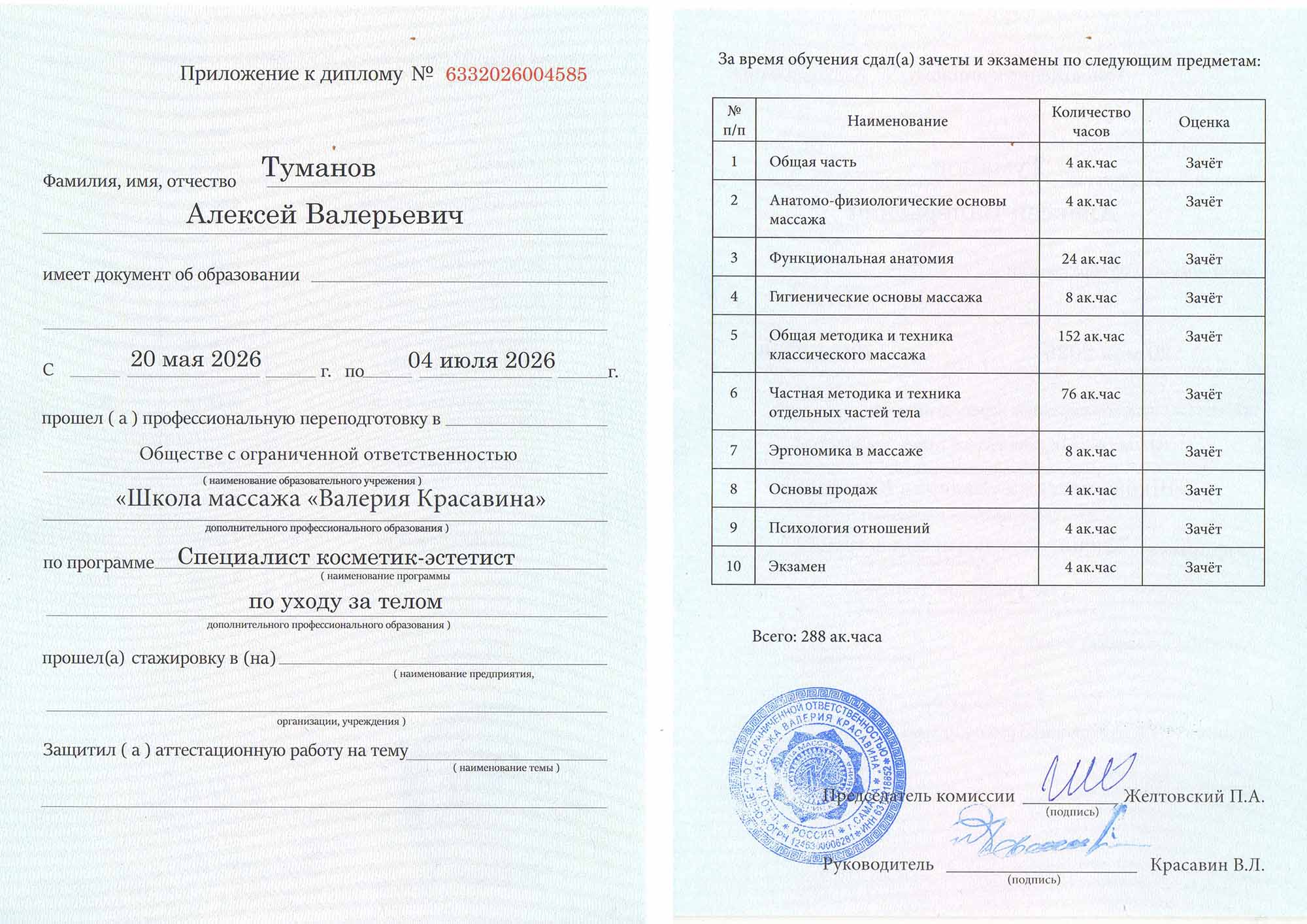Сертификат по технике классического массажа